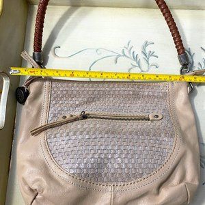 THE SAK LEATHER HANDBAG *BEIGE SPARKLE* WITH BROWN BRAIDED STRAP -MOVING SALE!